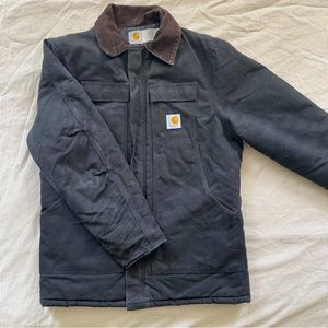 Black Carhartt Chore Coat with Brown Corduroy Collar
